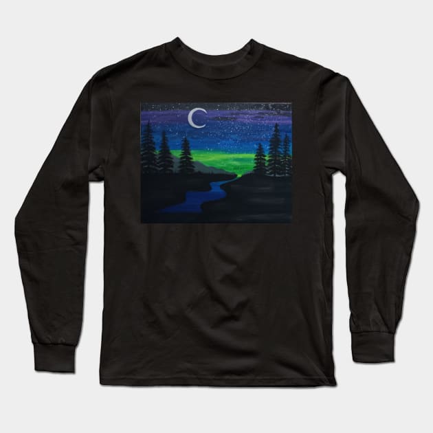 Mountain Moonlight Long Sleeve T-Shirt by Oregon333